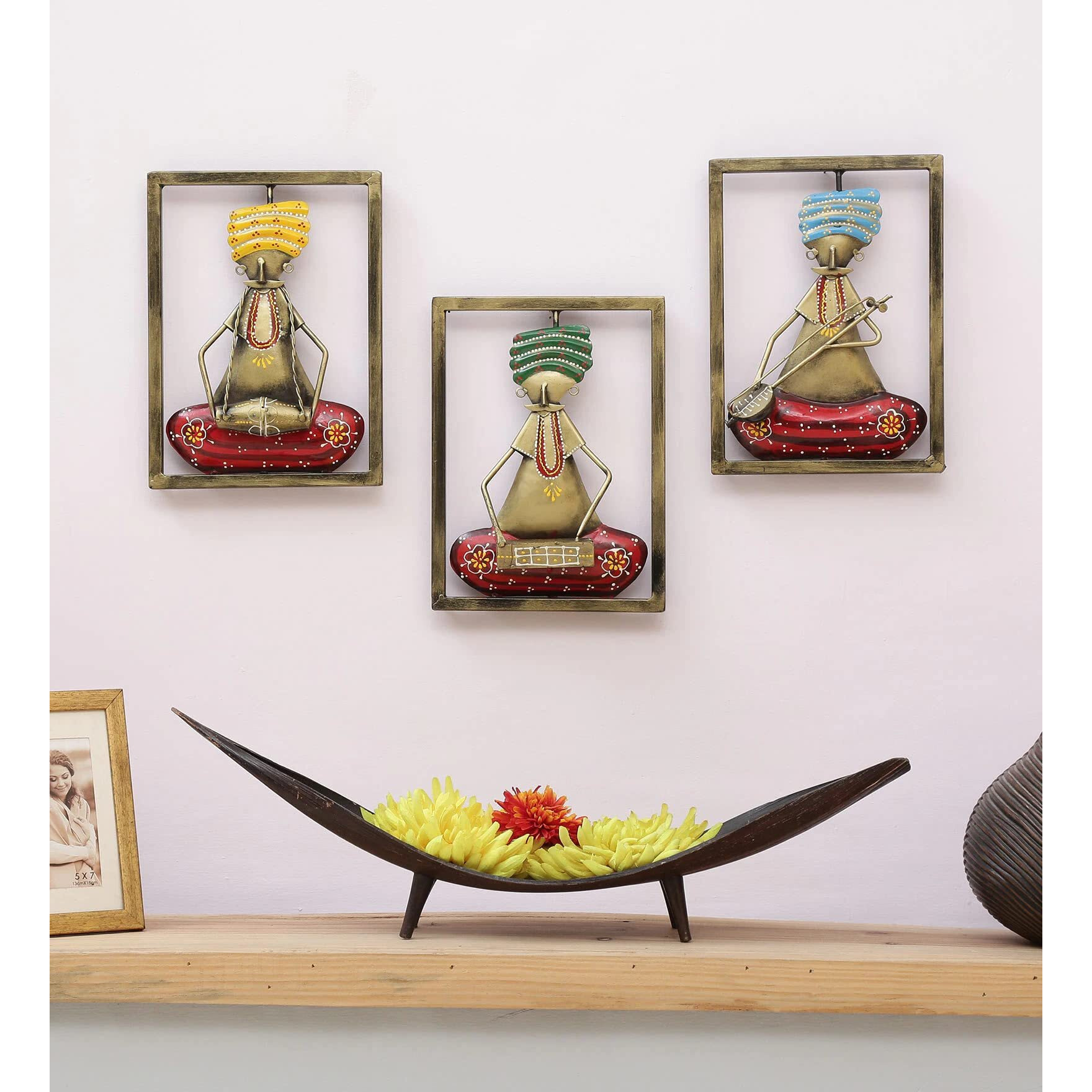 Smaart Craafts 3 Musician Frame Wall Art Metal Wall Dcor | Set Of 3 Pieces | Multicolor | Anti Rust Powder Coated | Premium Design Wall Hanging For Living & Bed Room | Size - 28Cm X 20 Cm