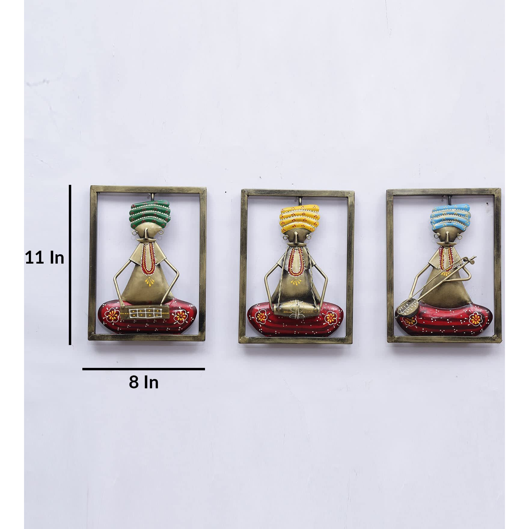 Smaart Craafts 3 Musician Frame Wall Art Metal Wall Dcor | Set Of 3 Pieces | Multicolor | Anti Rust Powder Coated | Premium Design Wall Hanging For Living & Bed Room | Size - 28Cm X 20 Cm
