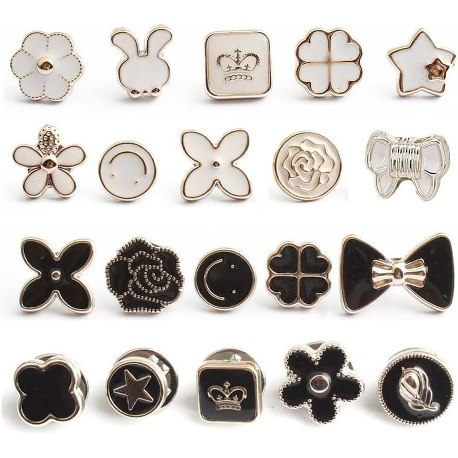 Godfly Mini Shirt Brooch Buttons Pearl No Sew Button Pins Instant Button Jeans Button Pins Women Shirt Safety Brooch-20Pcs(Design-1)