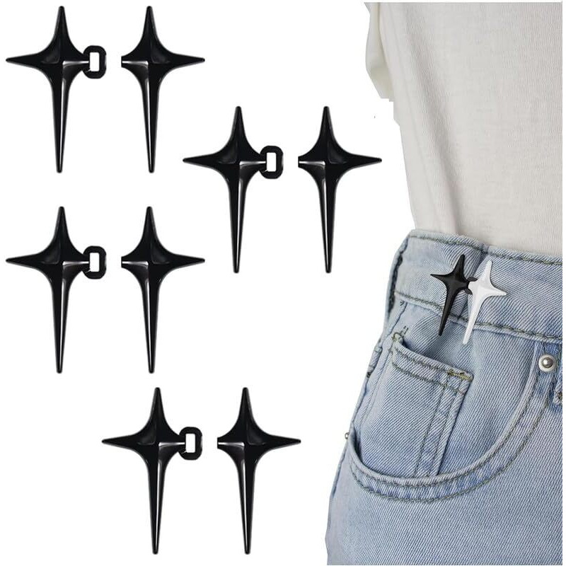 Godfly Adjustable Waist Buckle For Loose Jeans Pants | Pearl Detachable Instant Jeans Button Pins Waist Tightener Set | Make The Waist Fit For Skirt, Pants, Etc-2Pair(Star)(Black)