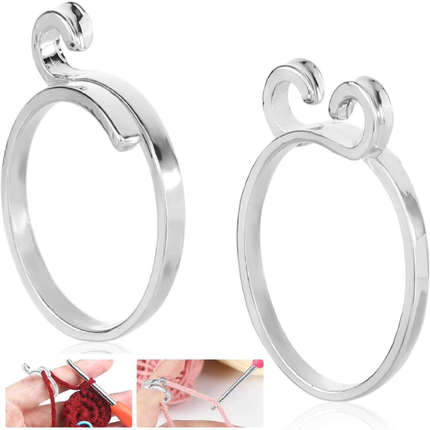 Lupinez 2Pcs Crochet Ring For Finger, 2 Styles Adjustable Crochet Rings Open Crochet Guide Ring Yarn Guide Finger Holder Knitting Thimble For Crocheting Ring Loop Crochet Tension Rings For Women