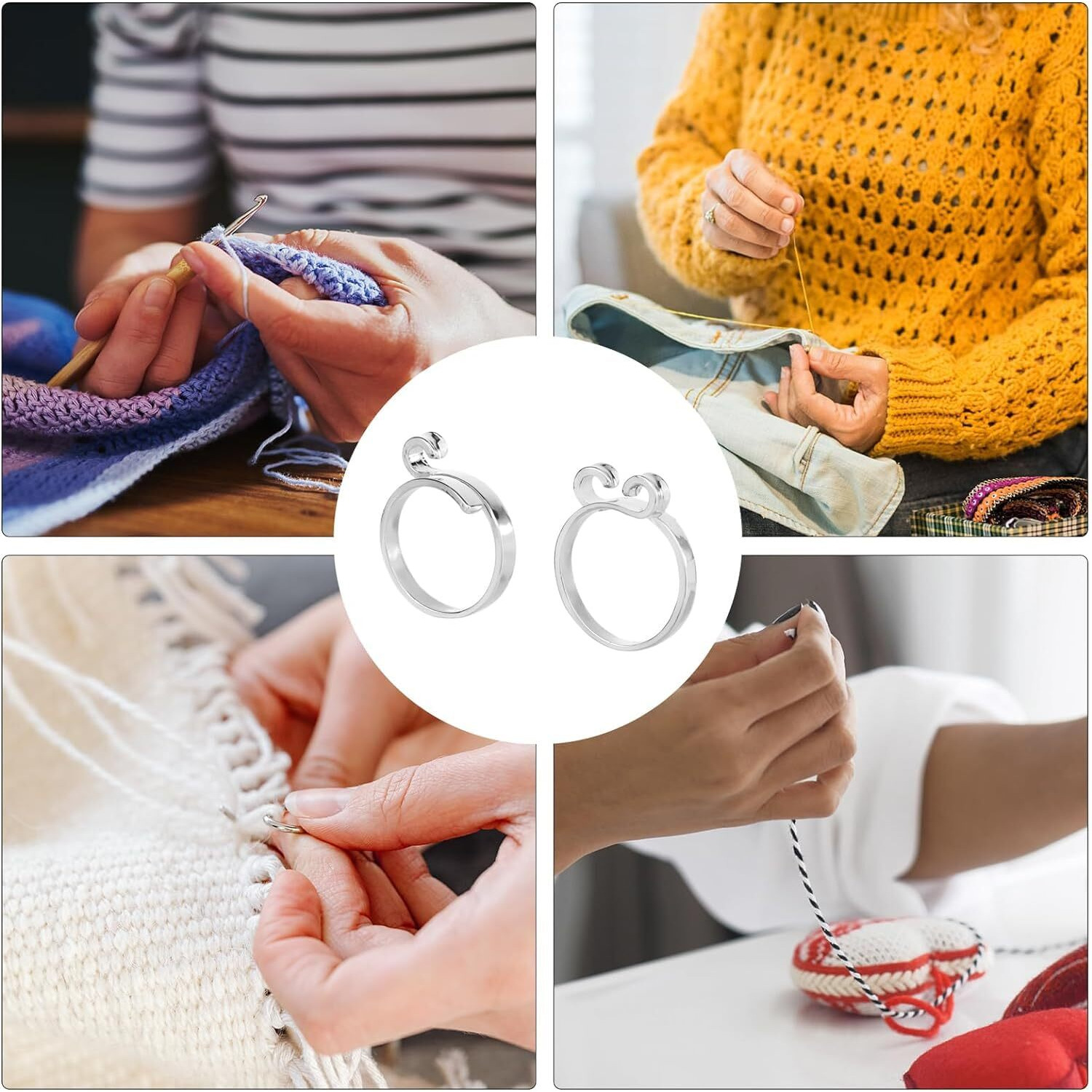 Lupinez 2Pcs Crochet Ring For Finger, 2 Styles Adjustable Crochet Rings Open Crochet Guide Ring Yarn Guide Finger Holder Knitting Thimble For Crocheting Ring Loop Crochet Tension Rings For Women