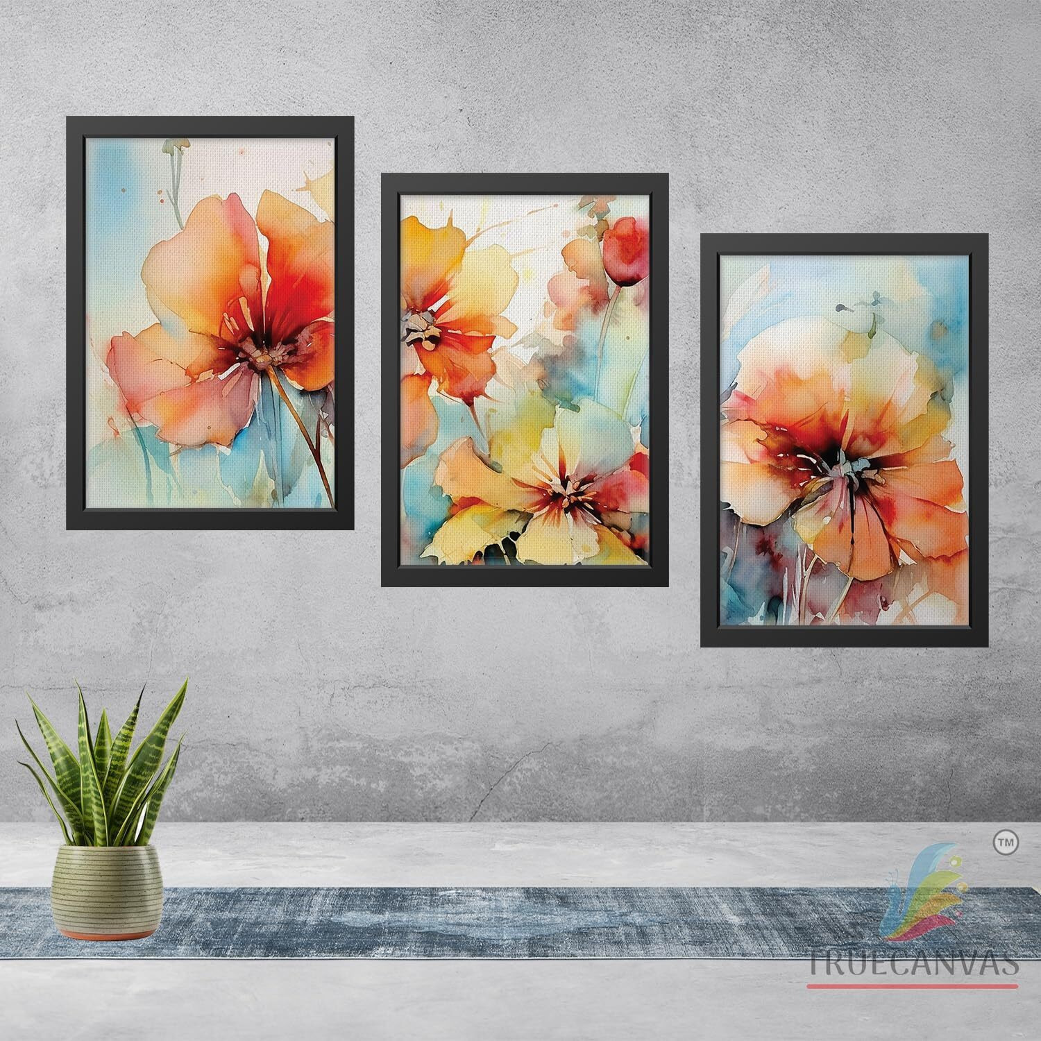 Truecanvas Abstract Canvas Painting Set Of 3 Wall Hanging Frame For Home, Living Room Gallery & Office, Black, Size - 13.50 X 19.50 Inch, Sf217