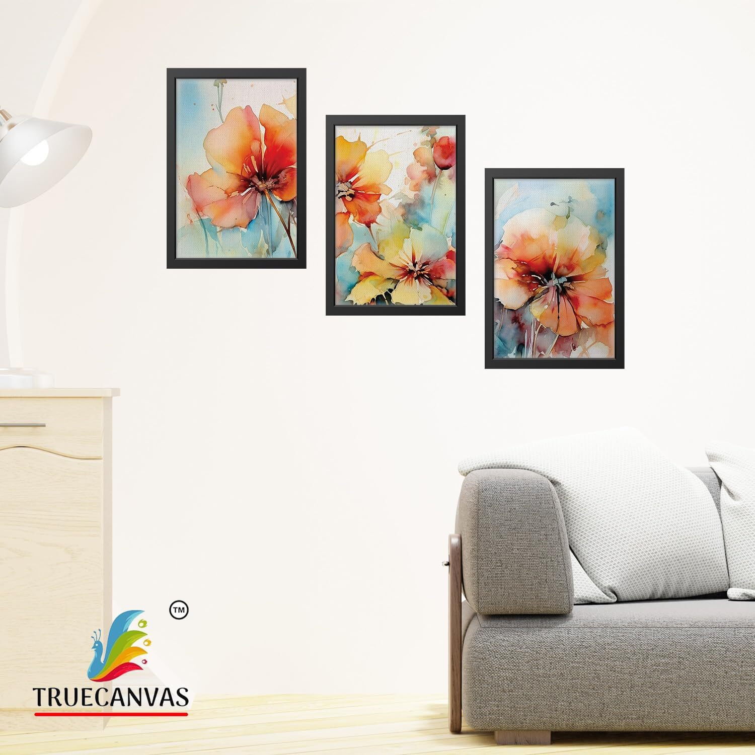 Truecanvas Abstract Canvas Painting Set Of 3 Wall Hanging Frame For Home, Living Room Gallery & Office, Black, Size - 13.50 X 19.50 Inch, Sf217