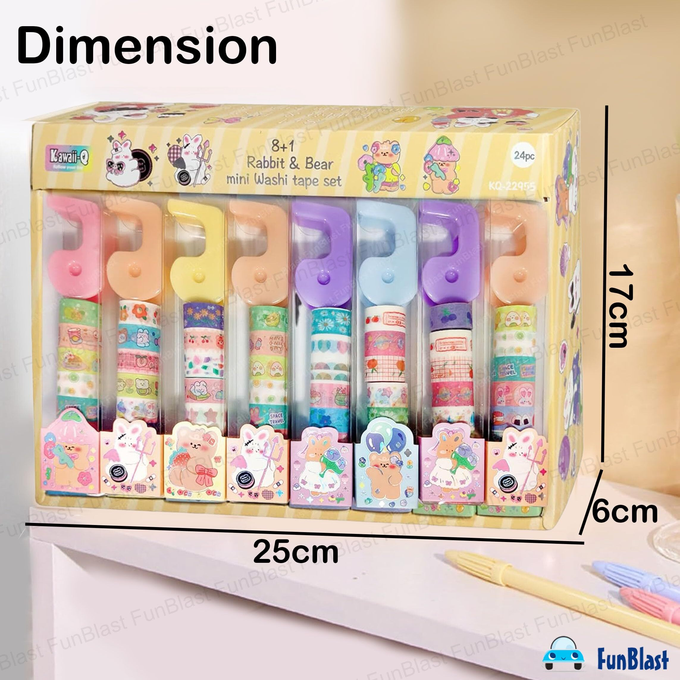 Funblast Washi Tape Set  24 Pcs Mini Decorative Masking With Dispenser, Paper Tape For Scrapbooking, Planners, Card, Gift Wrapping, Diy Decoration Tapes For And Art & Craft