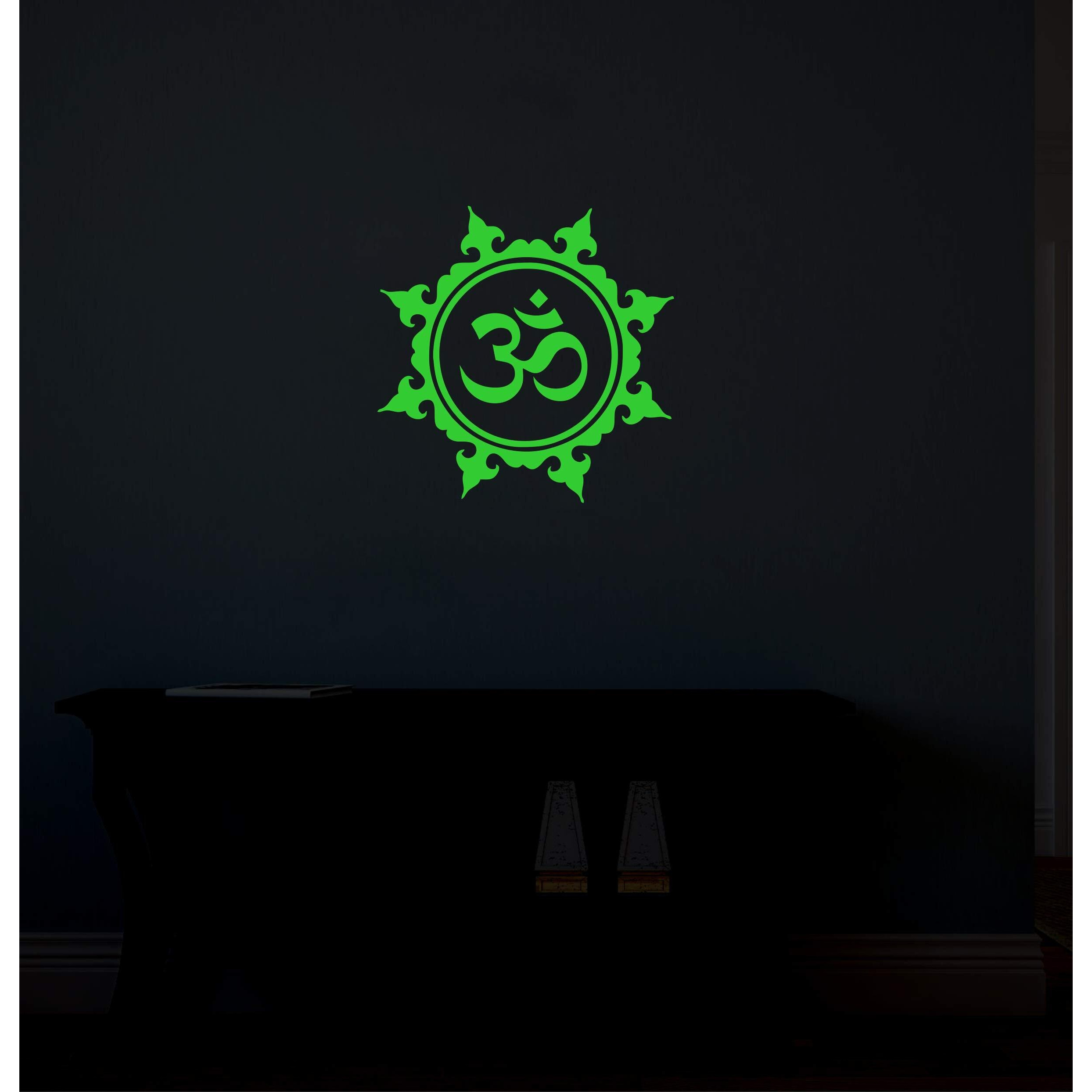 Dreamkraft Glow In Dark Radium Decorative Om Wall Sticker (Green, 20X20 Cm) - Om Sticker Glow In The Dark Om Round Dots Vinyl Wall Sticker, Self Adhesive Sticker