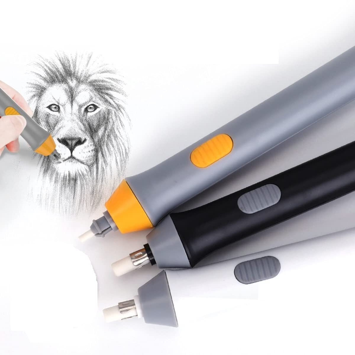 Chrome Slim Battery Operated Automatic Eraser, With 22 Refills And 2 Eraser Holders. (Batteries Not Included)