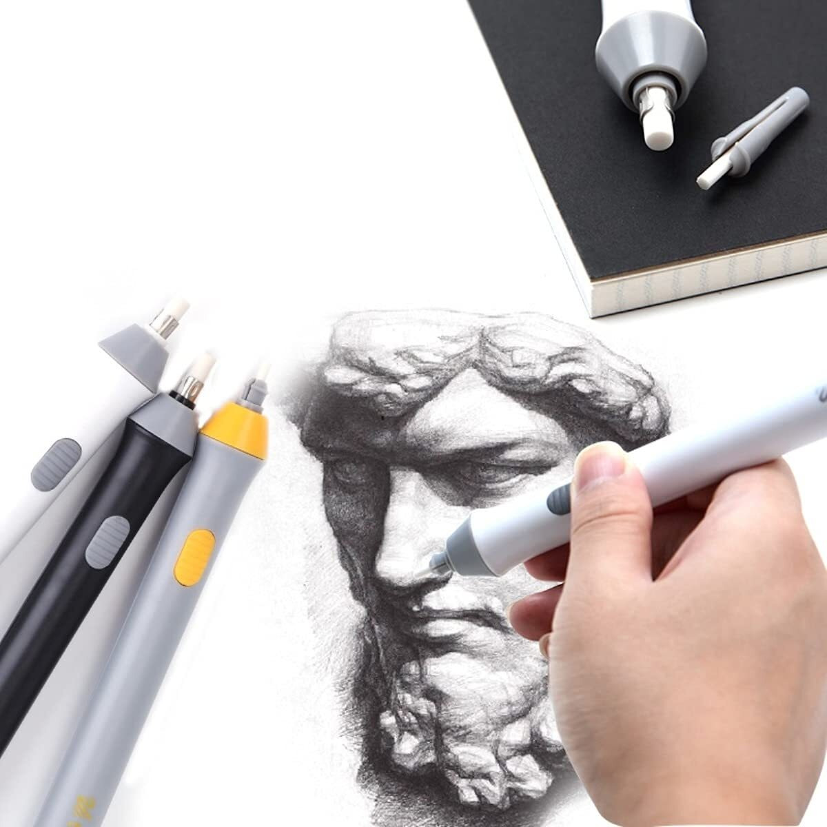 Chrome Slim Battery Operated Automatic Eraser, With 22 Refills And 2 Eraser Holders. (Batteries Not Included)