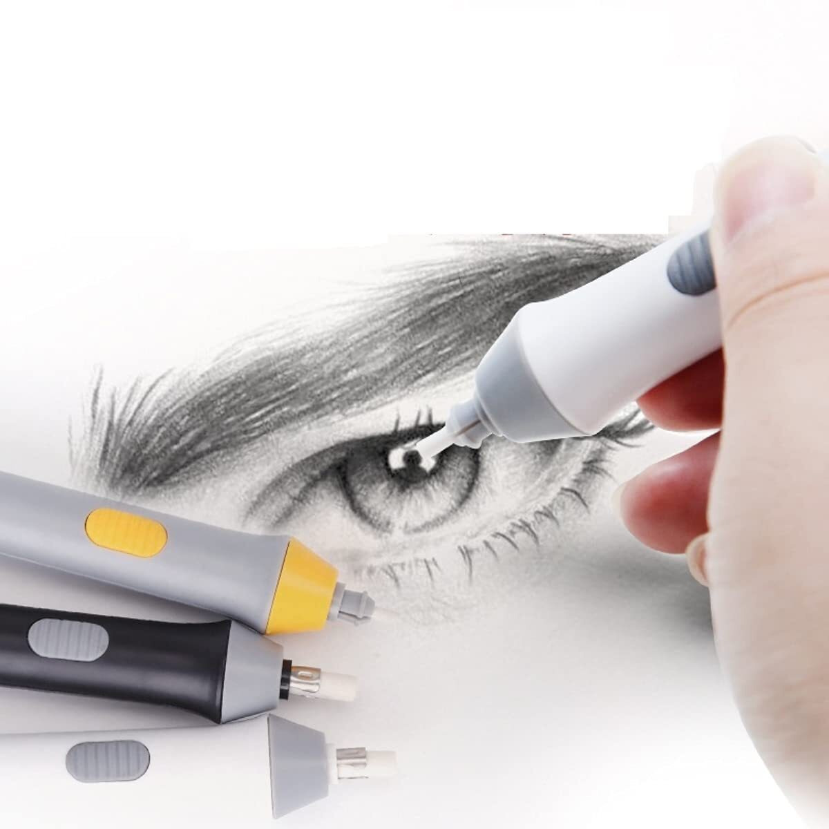 Chrome Slim Battery Operated Automatic Eraser, With 22 Refills And 2 Eraser Holders. (Batteries Not Included)