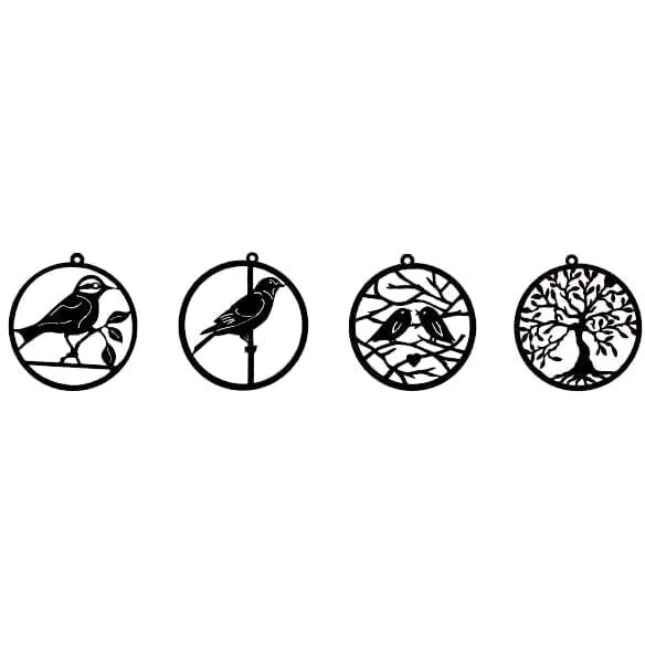 Irondeep Wall Decore Metal Birds Ring Interior Decore, Wall Art, 4-Rings Wall Sculptures.
