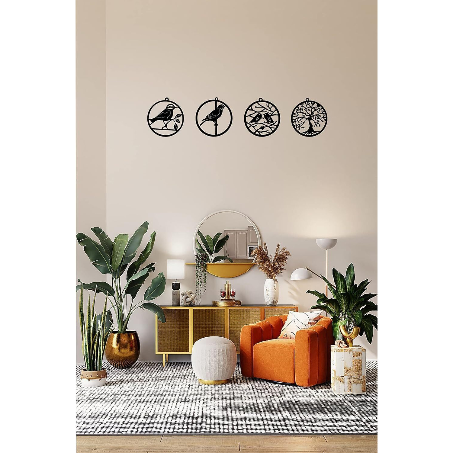 Irondeep Wall Decore Metal Birds Ring Interior Decore, Wall Art, 4-Rings Wall Sculptures.