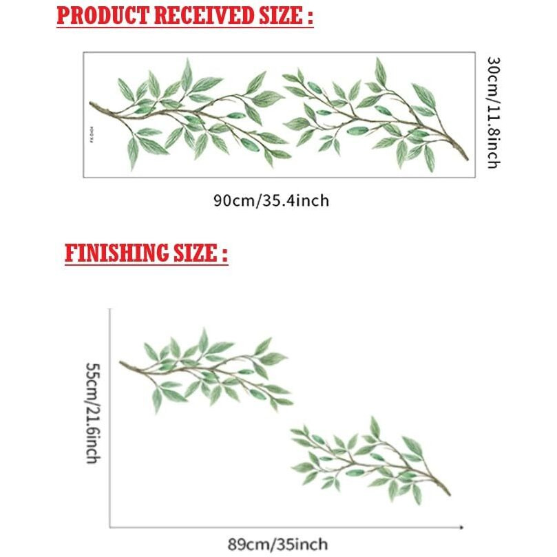 Indian Royals Green Leaves With Branches Design Wall Art Decoration Pvc Vinyl Removable Wall Sticker (30 Cm X 90 Cm)