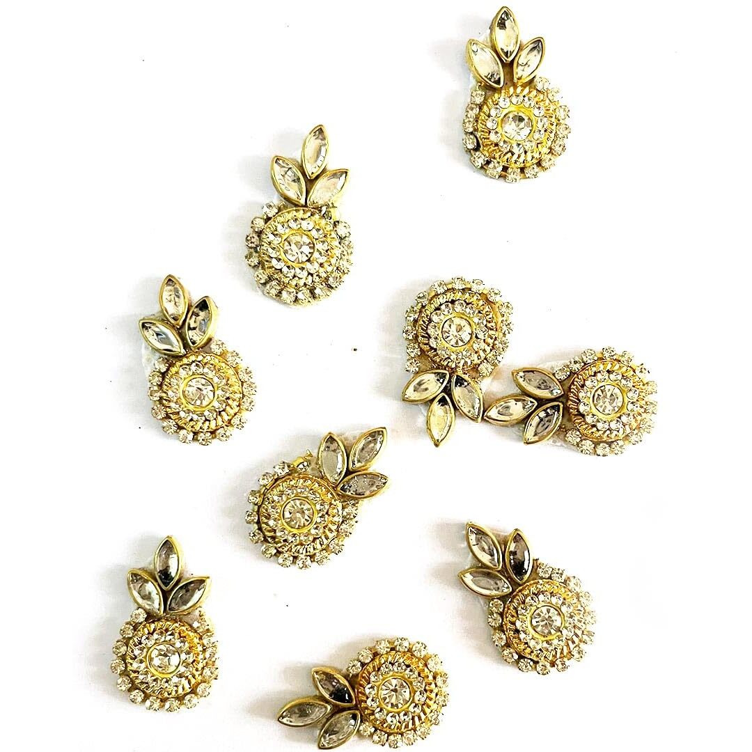 Adikala Flower Shape Kundan Patch | Handmade Decorative Patches | For Saree, Blouse, Lehanga, Dupatta, Embroidery Work, Laddu Goopal Dress Decoration, Diy Art & Craft, Pack Of 25 (Natural)