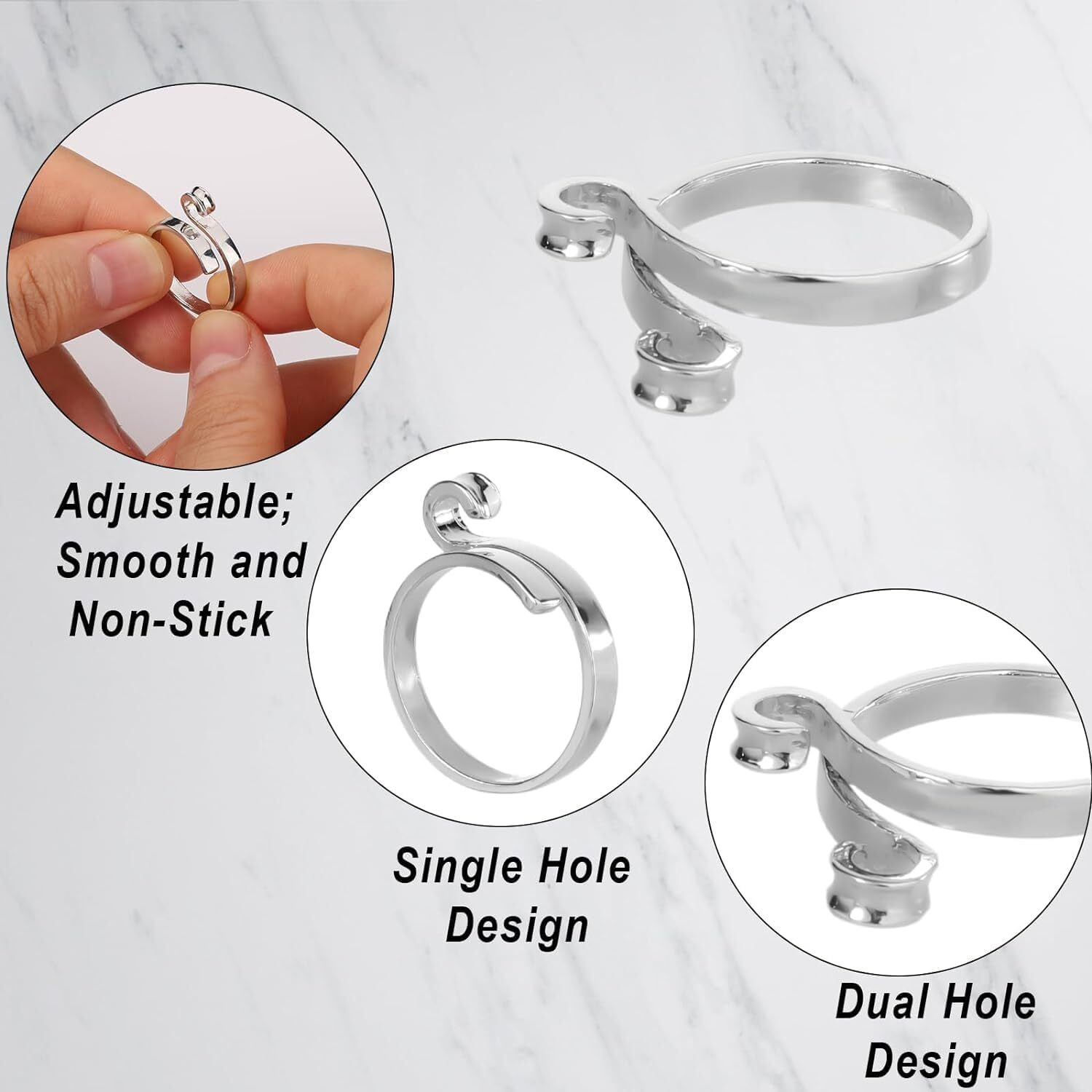 Zanottra 2Pcs Crochet Ring For Finger, 2 Styles Adjustable Crochet Rings Open Crochet Guide Ring Yarn Guide Finger Holder Knitting Thimble For Crocheting Ring Loop Crochet Tension Rings For Women