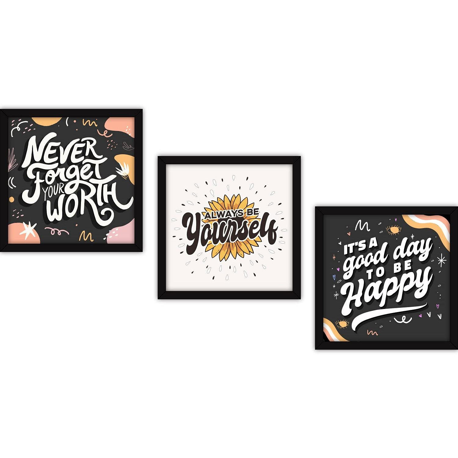 Fatmug Motivational Wall Paintings With Glass For Home And Office Decoration, 13X13 Inches -Set Of 3