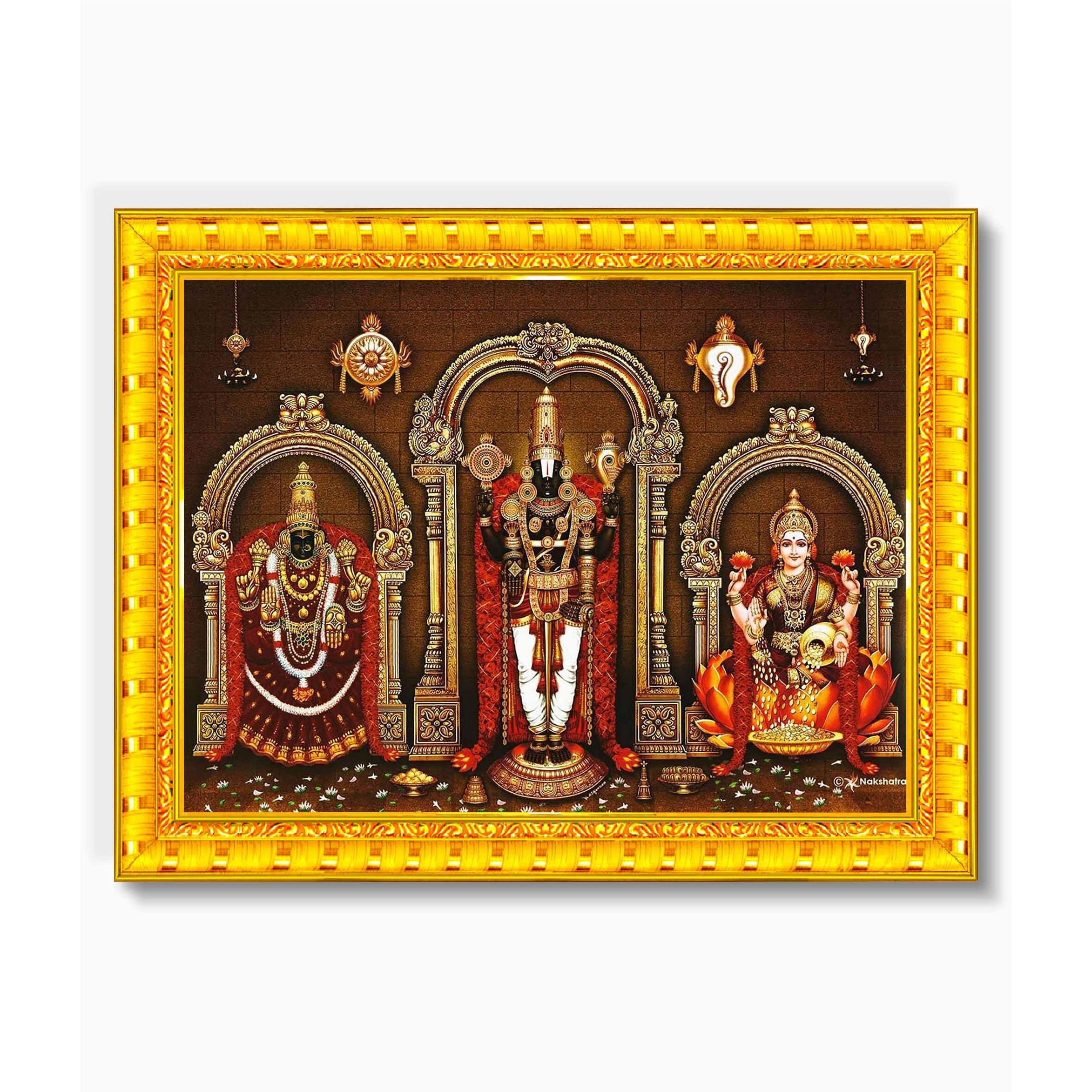 Pavan Photo Laminations Balaji Lakshmi Padmavati Venkateshwara Swamy Wall Painting Framed Home Decor (Wood,Matte,Gold,Big Size,10 X 12 Inch) R535M