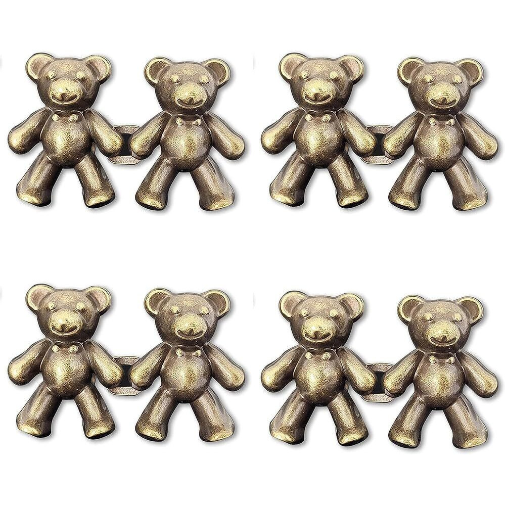 Godfly Cute Bear Button Pins For Jeans Teddy Bear Button Pins Adjustable Waist Buckle For Loose Jeans Pants, Detachable Buttons No Need Sewing Waist Tightener Clip(2-Pair)(Gold Bear)