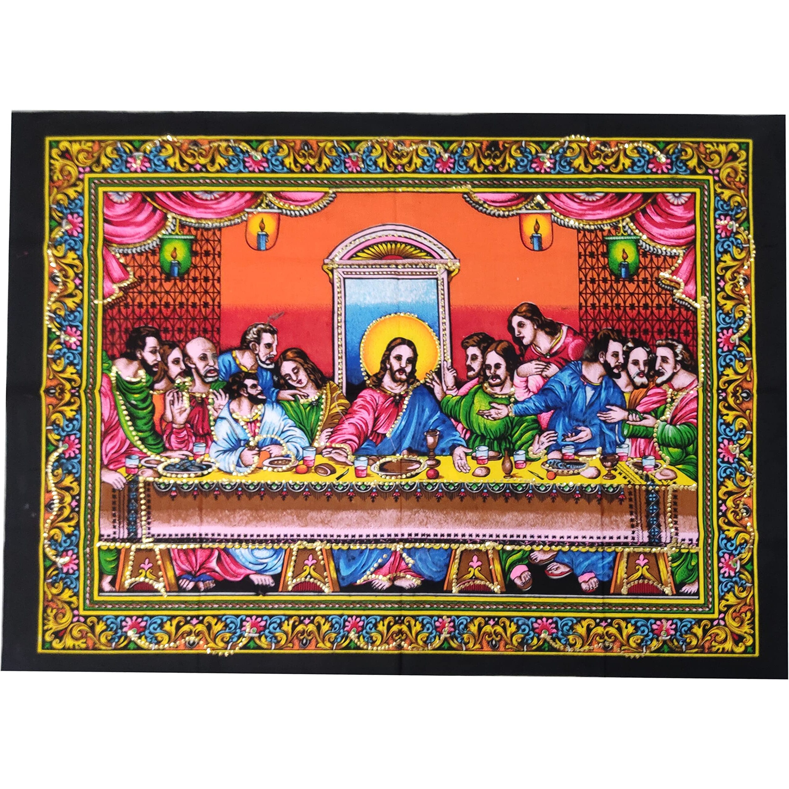 Purpledip Cotton Wall Poster Jesus Christ Last Supper Spiritual Hanging Unframed Sheet, Multicolor (20094)