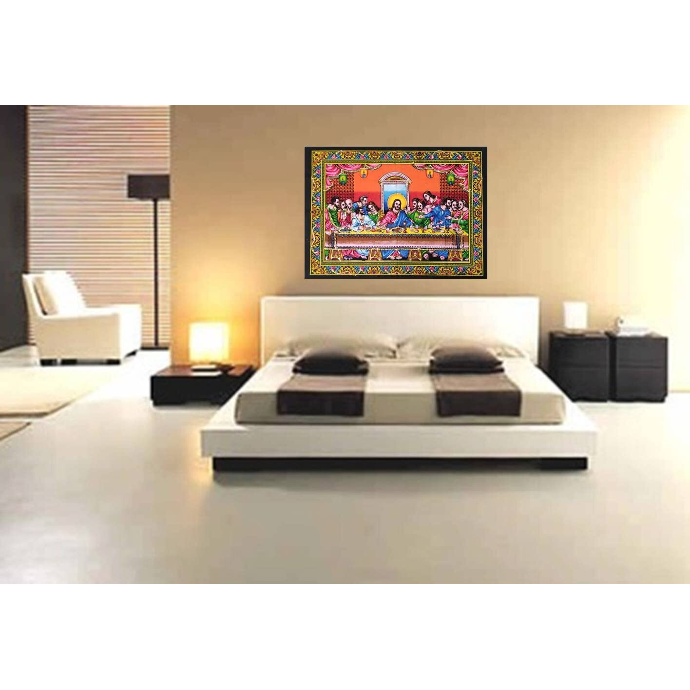 Purpledip Cotton Wall Poster Jesus Christ Last Supper Spiritual Hanging Unframed Sheet, Multicolor (20094)