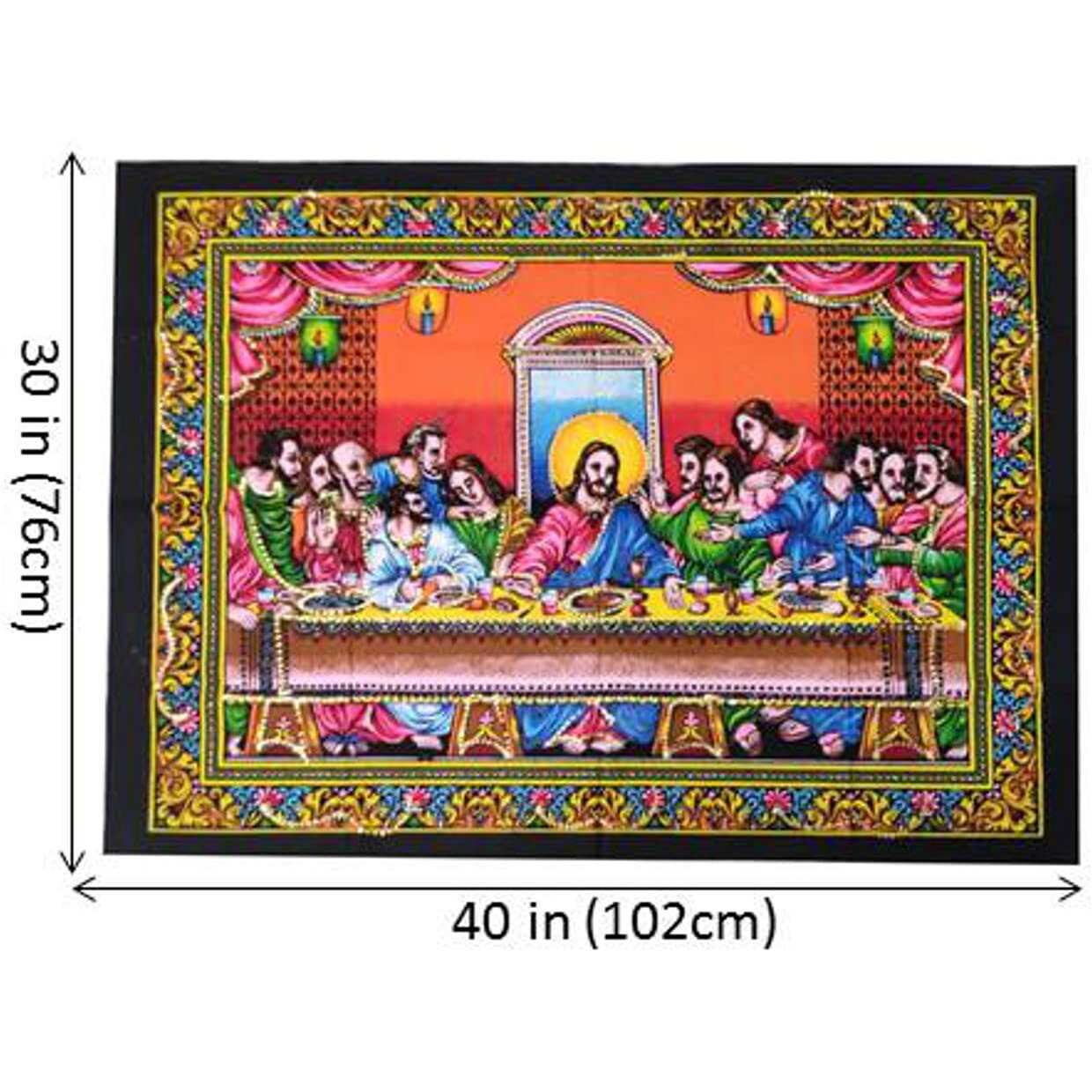 Purpledip Cotton Wall Poster Jesus Christ Last Supper Spiritual Hanging Unframed Sheet, Multicolor (20094)