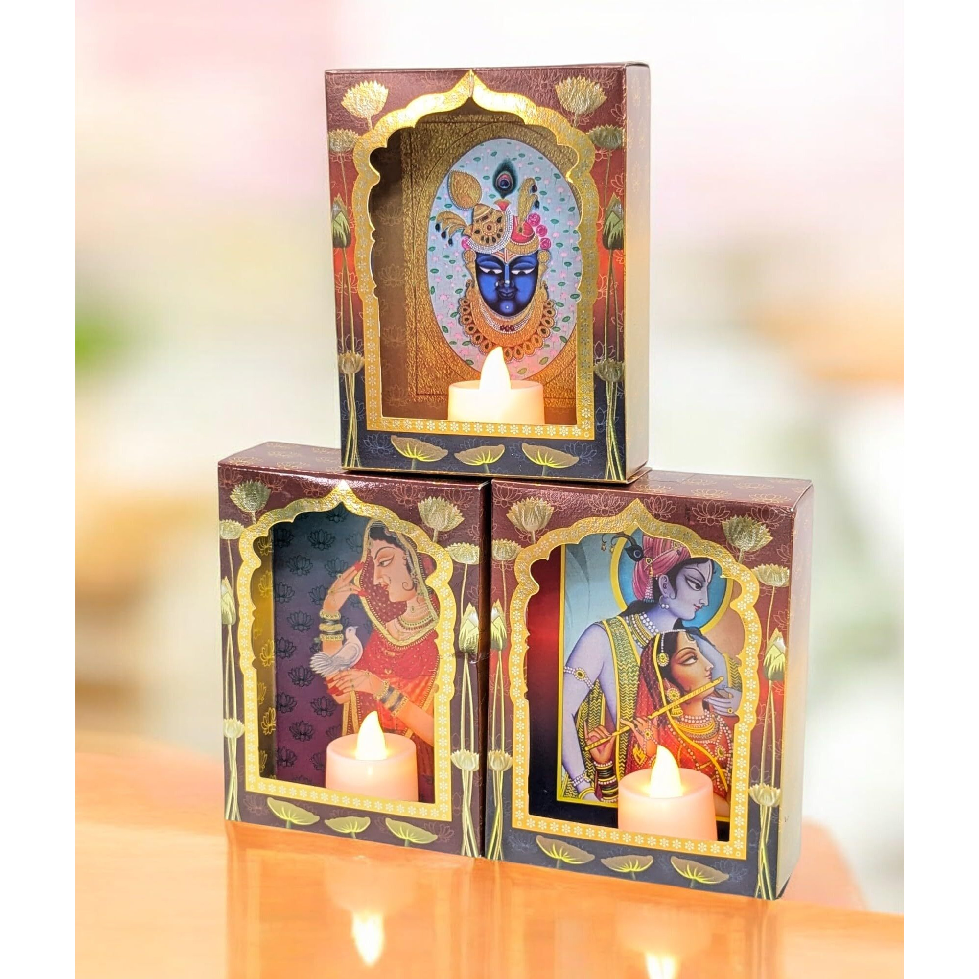 Stepstodo Pitchwai Jharokha Wall Dcor Box Frames (Pack Of 14) Deep Deewar With Led Candle, Jharokha Style Wall & Home Decor For All Festive