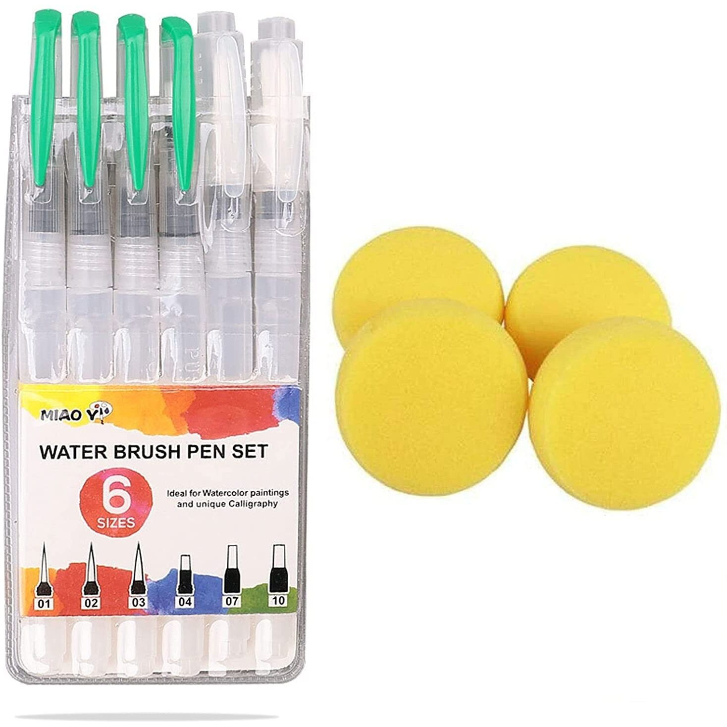 Dakos Yellow Sponge Dabber, Painting Tool, Paint Brush Set, 10 Pcs. Of Sponges And Painting Brush For Beginners & Artists (Combo Of - Yellow Rounded Sponges And Water Paint Brush)