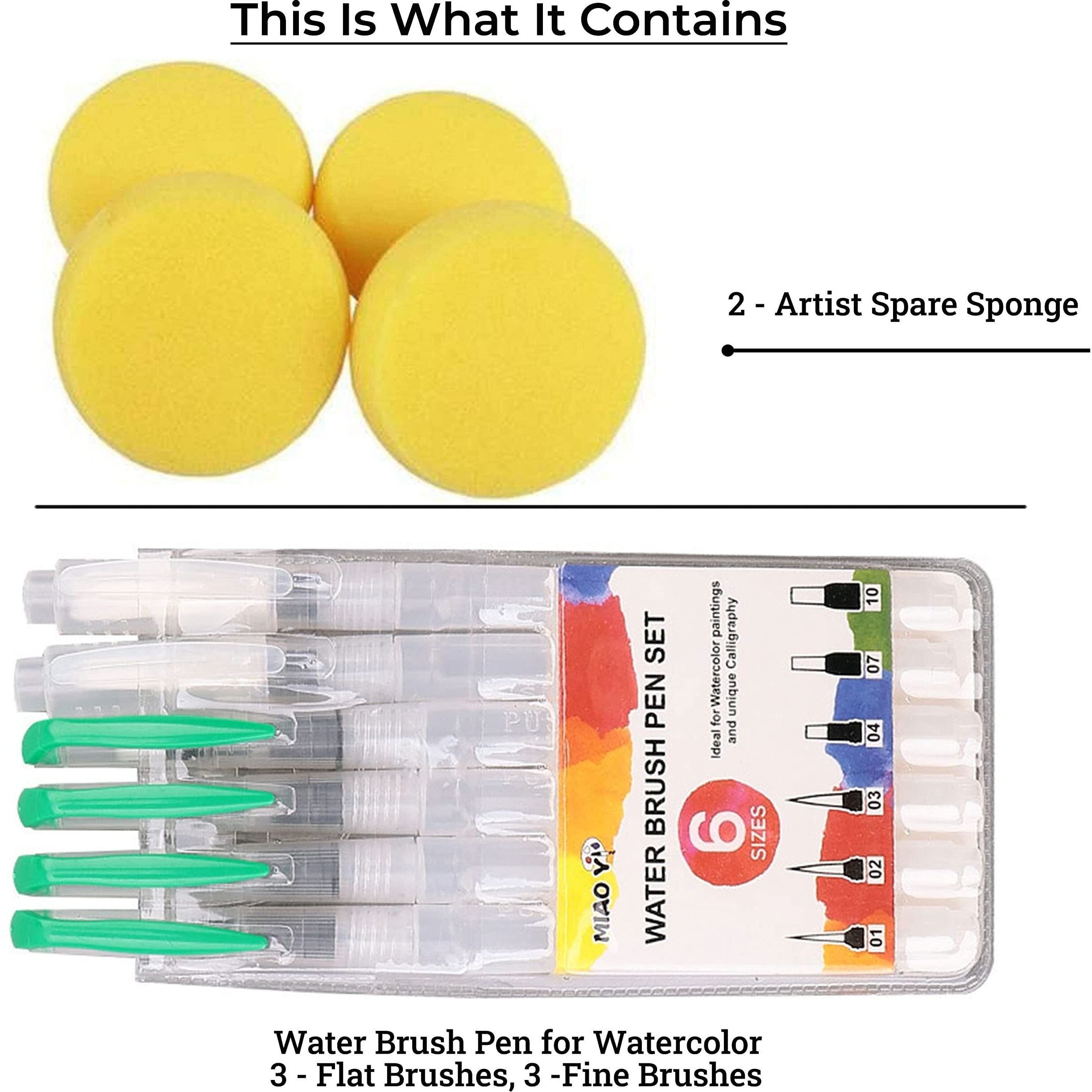 Dakos Yellow Sponge Dabber, Painting Tool, Paint Brush Set, 10 Pcs. Of Sponges And Painting Brush For Beginners & Artists (Combo Of - Yellow Rounded Sponges And Water Paint Brush)