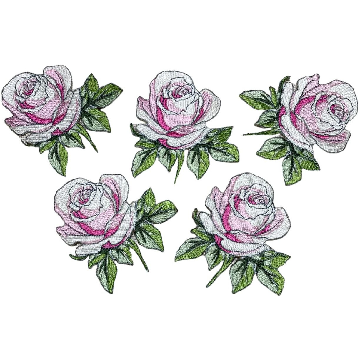 Garaan - Machine Embroidered Applique, Patch, Sew On Patches, Diy Projects, Rose 2 (Pack Of 5)