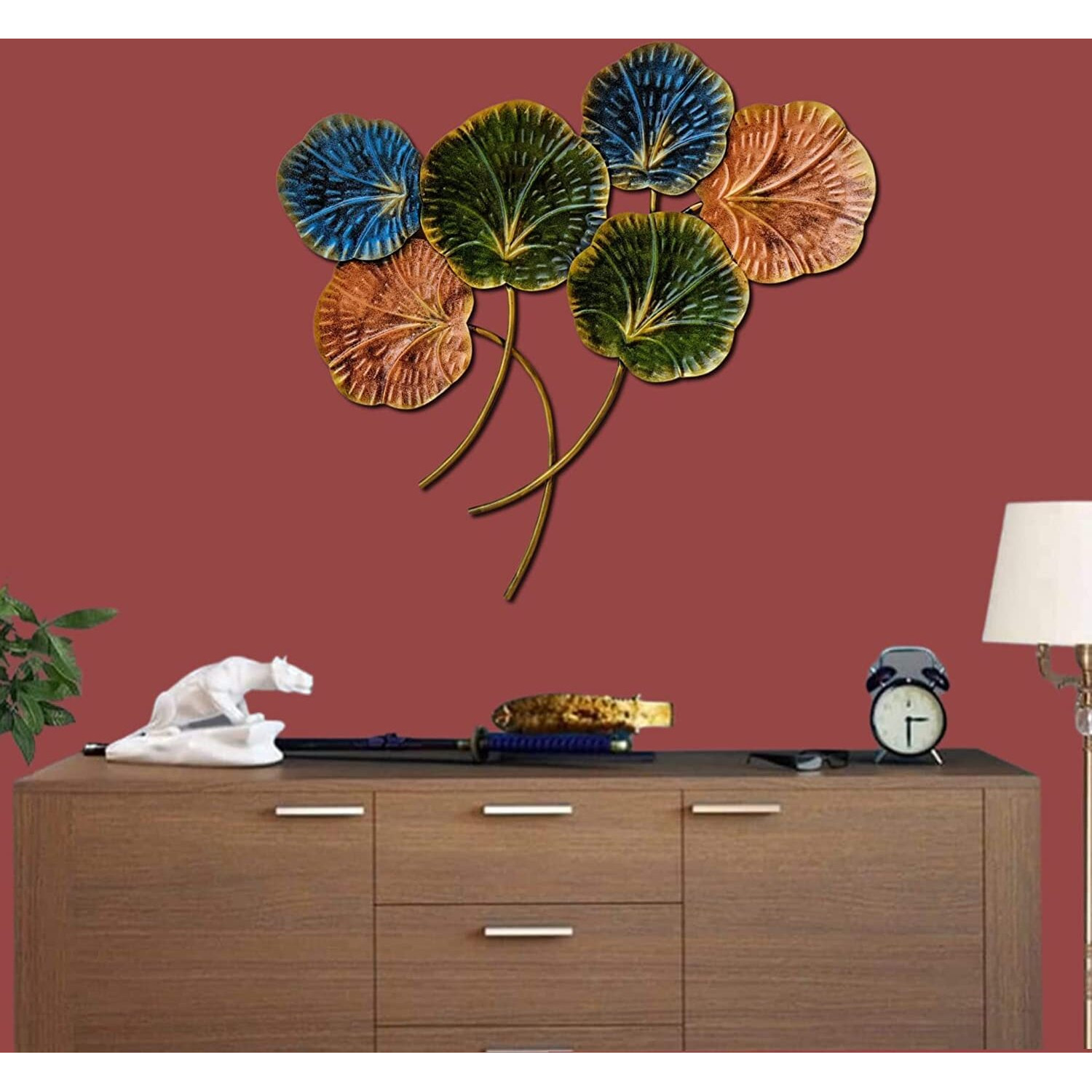 Rsn Multicolour Metal 3D Lotus Leaf Wall Art Decorative Hanging & Sculpture Home Living Room Decor
