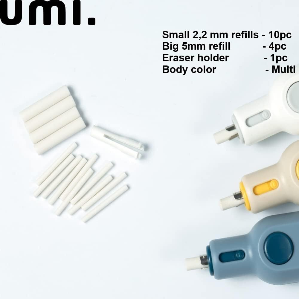 Amazon Brand - Umi Electric Eraser Set Multicolor Battery Operated/Rechargeable Creative Detailer Tool With 14 Refills, For Pencil Sketching/Drafting/Drawing