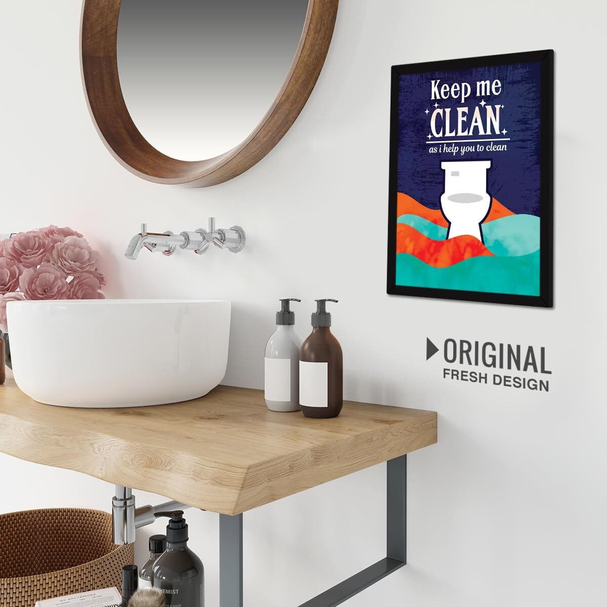 Chaka Chaundh - Bathroom Quotes Posters With Frame - Bathroom Quotes Framed Posters - Bathroom Etiquette Poster  Washroom Quotes Frames - Toilet Quotes Wall Hanging - (14 X 11 Inches) (Floral)