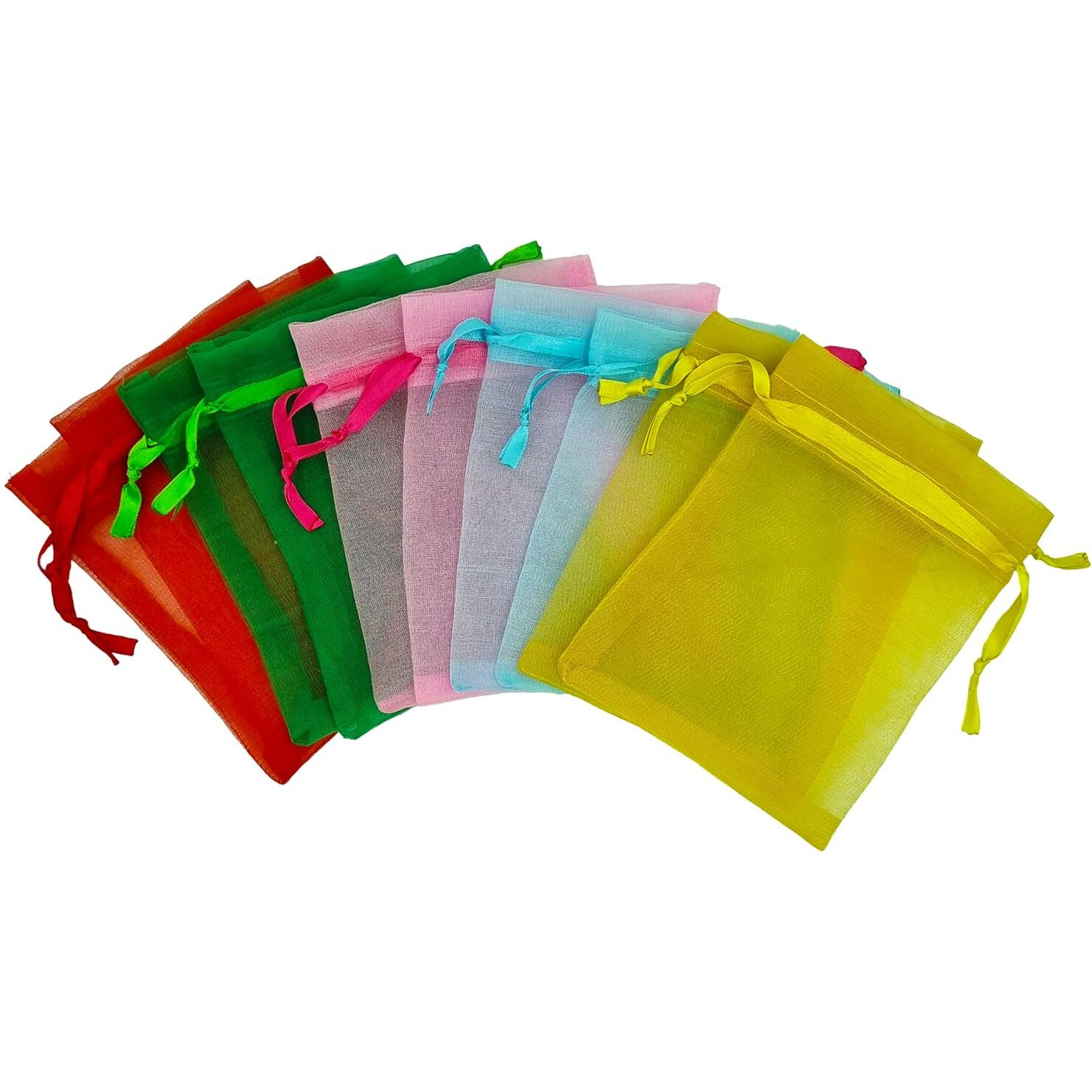 Soul Artisan Potli Drawstring Bag Transparent Net Fabric (Multi-Color) For Return Gifts, Wedding, Baby Shower, Haldi Functions, Dry Fruit And Jewelry Packaging Size 18X23 Cm | Pack Of 20