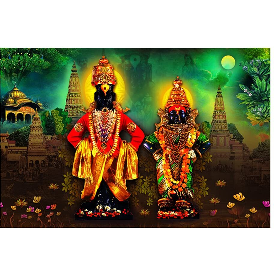 Dharvika Innovations Vitthal Rukmini Sparkle Coated Self Adhesive Waterproof Painting Vinyl Poster Without Frame (24 X 36 Inch) Multicolor