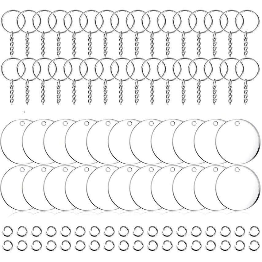 Diy Crafts 15 Pcs, 2" Inch Clear, Acrylic Keychain Blanks, Clear Keychains For Vinyl, Acrylic Transparent Circle Discs Acrylic Blanks Keychain Bulk For Diy Keychain, Craf (15 Pcs, 2" Inch Clear)