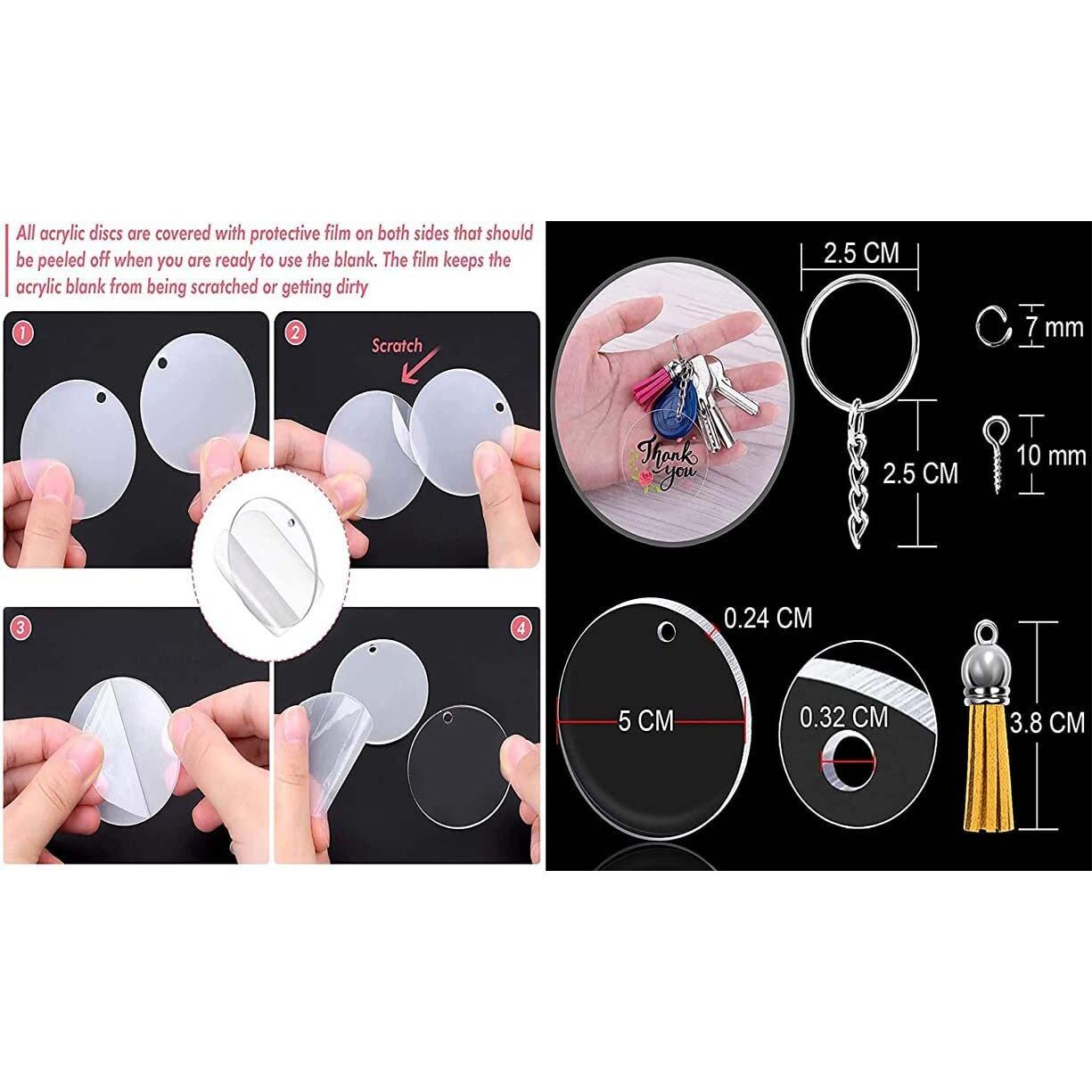 Diy Crafts 15 Pcs, 2" Inch Clear, Acrylic Keychain Blanks, Clear Keychains For Vinyl, Acrylic Transparent Circle Discs Acrylic Blanks Keychain Bulk For Diy Keychain, Craf (15 Pcs, 2" Inch Clear)
