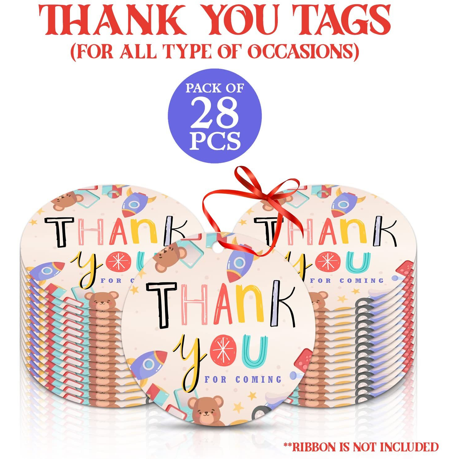Zyozique Thank You For Coming Gift Tags For Kids Birthday, Wedding, Baby Shower Party Supplies Decoration Party Favors, Pack Of 28