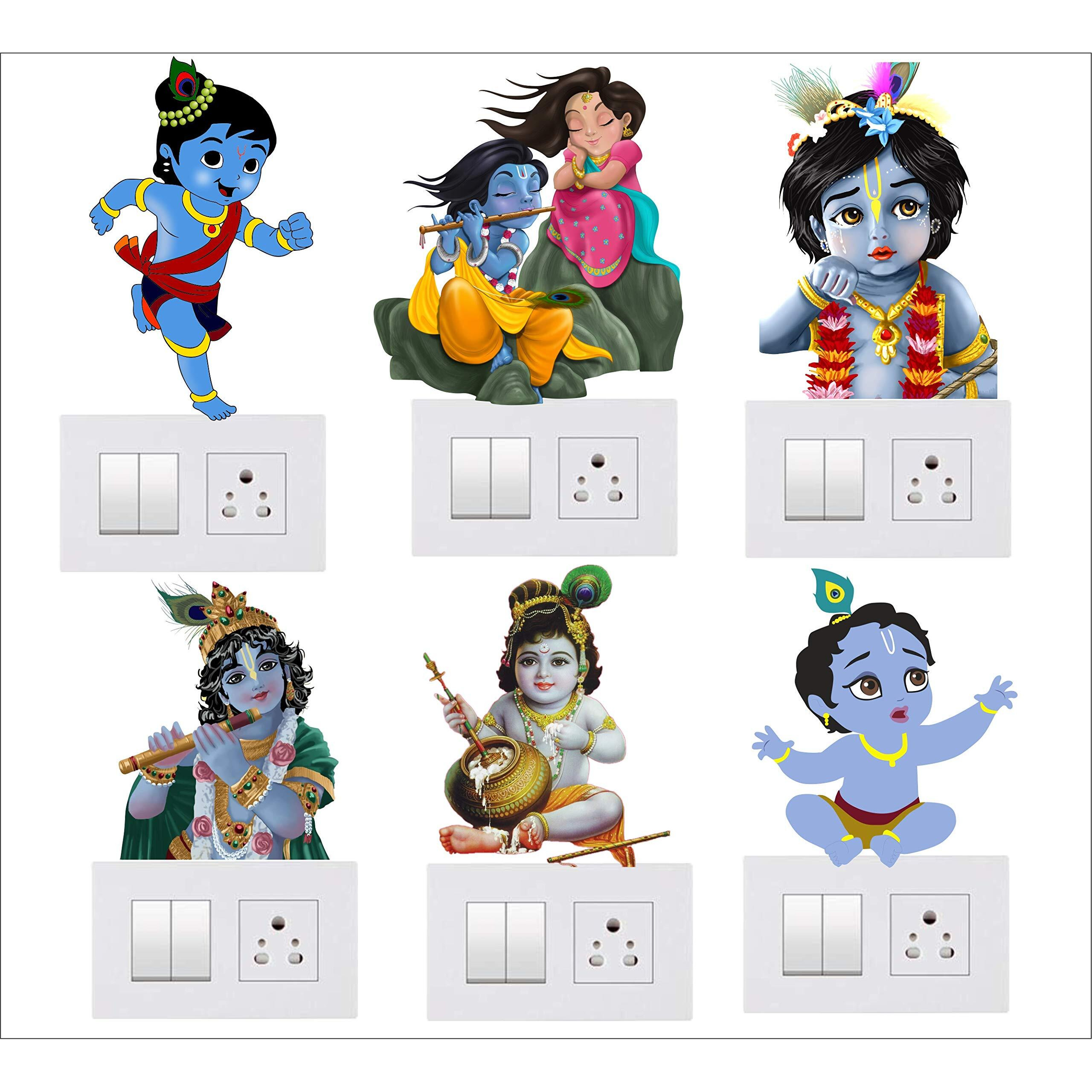 Decals Stock Bal Krishna Wall, Fridge, Switchboard Sticker Panel Sticker Multicolor Pvc Vinyl Matte,Sheet Size- 25Cm X 25Cm