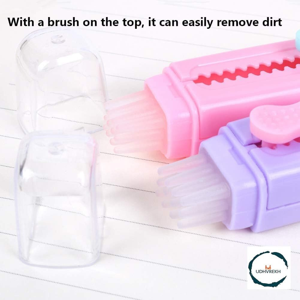 1 Pcs Creative Retractable Pencil Erasers With Brush, Colored Push-Pull Rubber Eraser Fancy Rubber For Birthday Return Gifts For Students And Kids+ 1 Refill Eraser