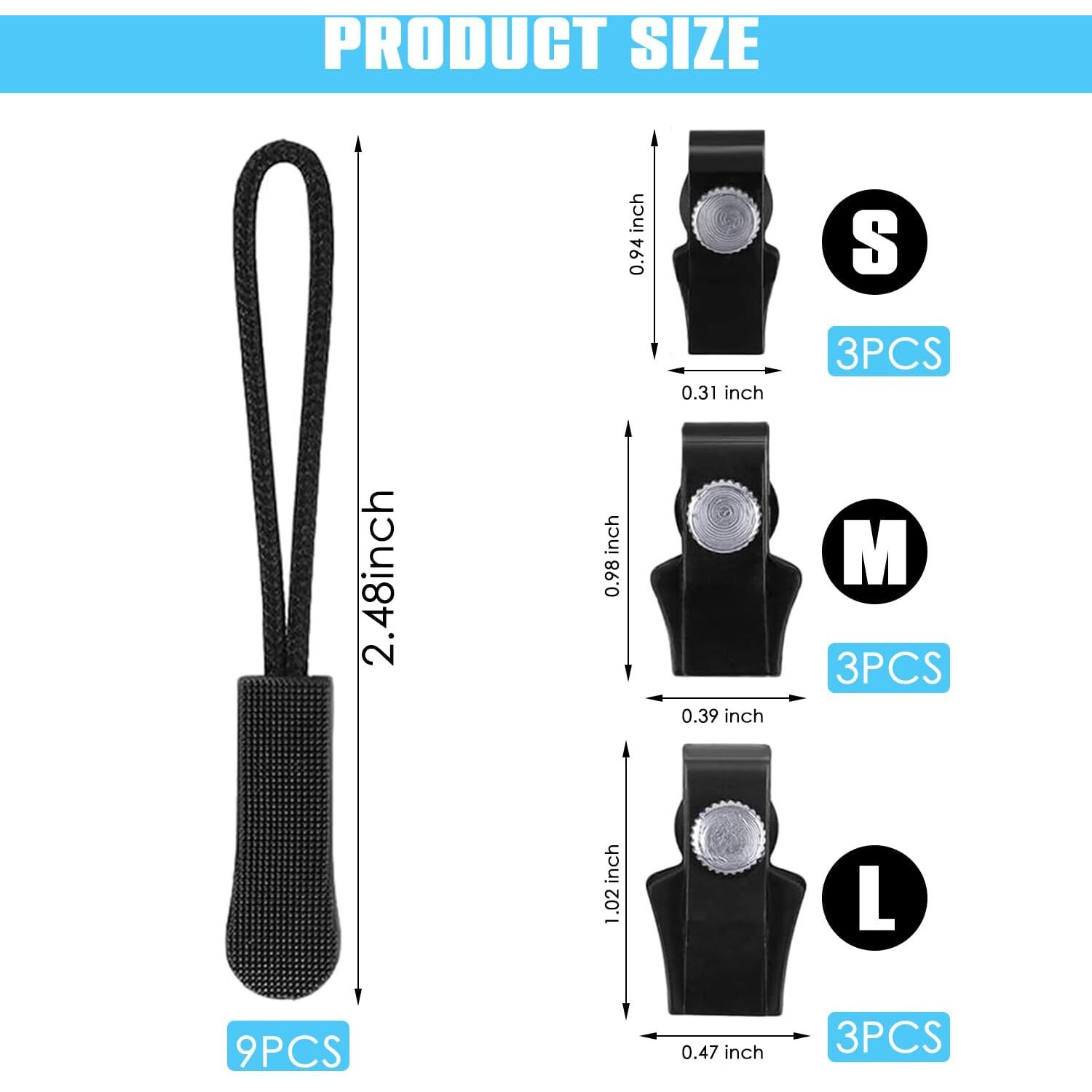 Brownarrow 5-Pcs Removable Zip Puller, Zipper Repair Kit With Nylon Pull Tabs Cords Clothing Fixer Tool Replacement Metal Zipper Pull For Sliding Teeth Universal Screw Fix Zip Puller For Bags, Garments
