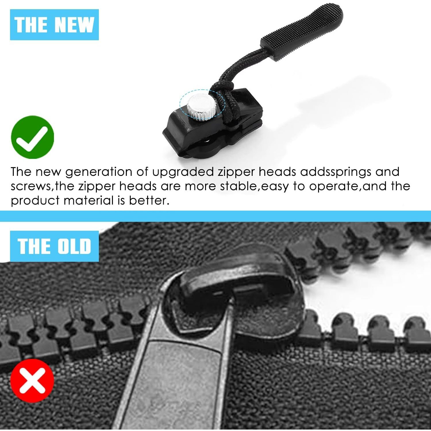 Brownarrow 5-Pcs Removable Zip Puller, Zipper Repair Kit With Nylon Pull Tabs Cords Clothing Fixer Tool Replacement Metal Zipper Pull For Sliding Teeth Universal Screw Fix Zip Puller For Bags, Garments