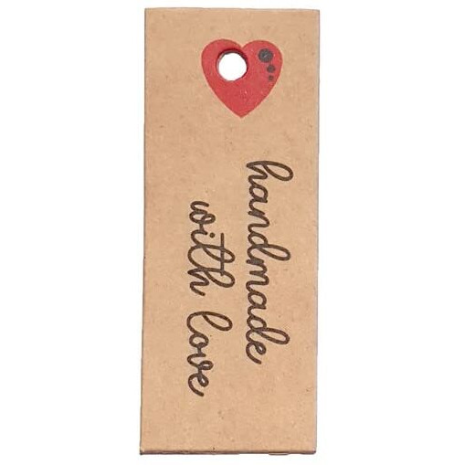 Townbus - Handmade With Love | Small Craft Paper Tags For Gifts, Product Packaging Pre-Tied With Jute Rope D1 (100 Nos)
