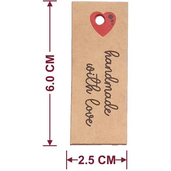 Townbus - Handmade With Love | Small Craft Paper Tags For Gifts, Product Packaging Pre-Tied With Jute Rope D1 (100 Nos)
