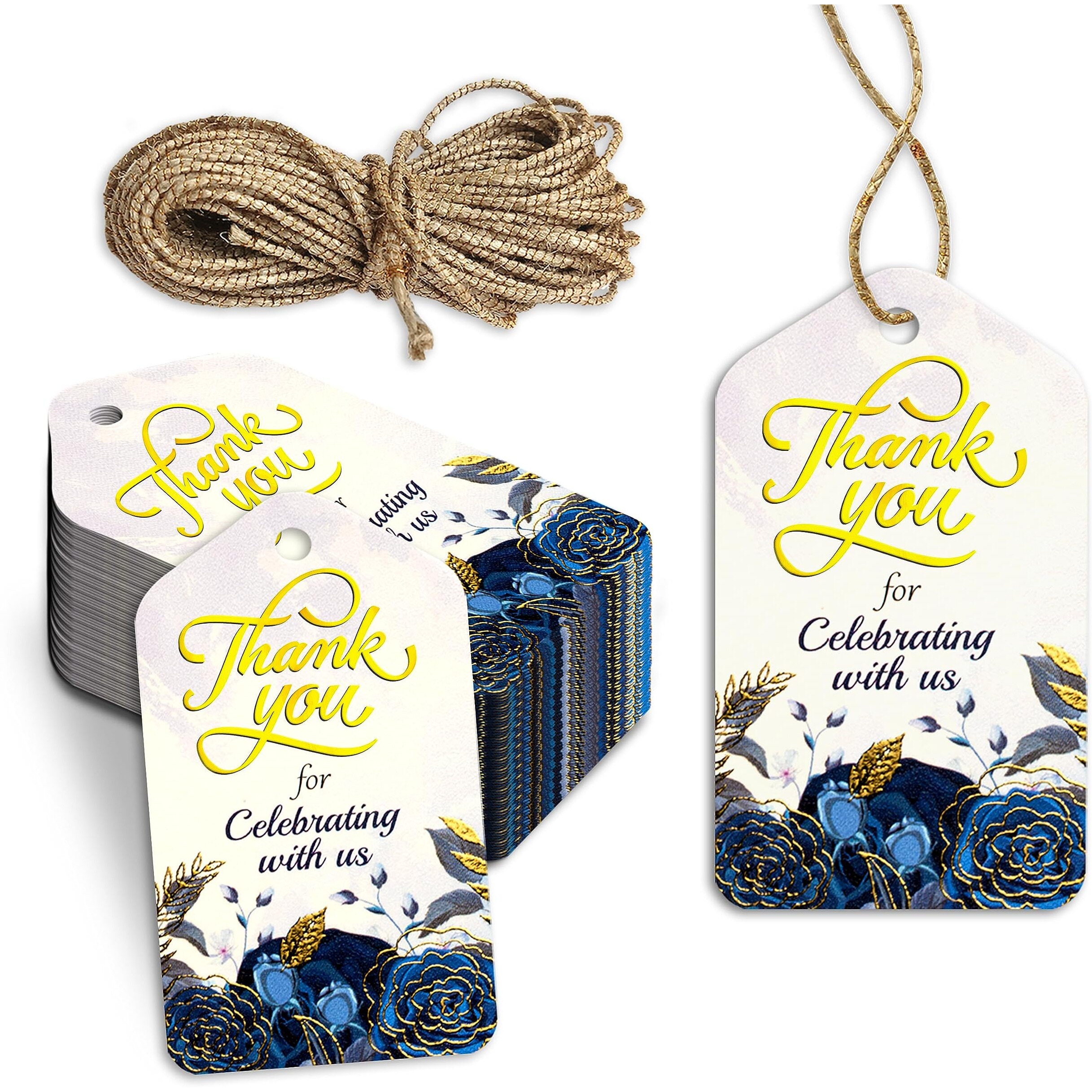 Clickedin Thank You For Celebrating With Us Tags Gold Foil Elegant Unique Design 50Pcs Thank You Tags For Favors, Wedding, Party, Birthday, Bridal Shower, Favor Tags