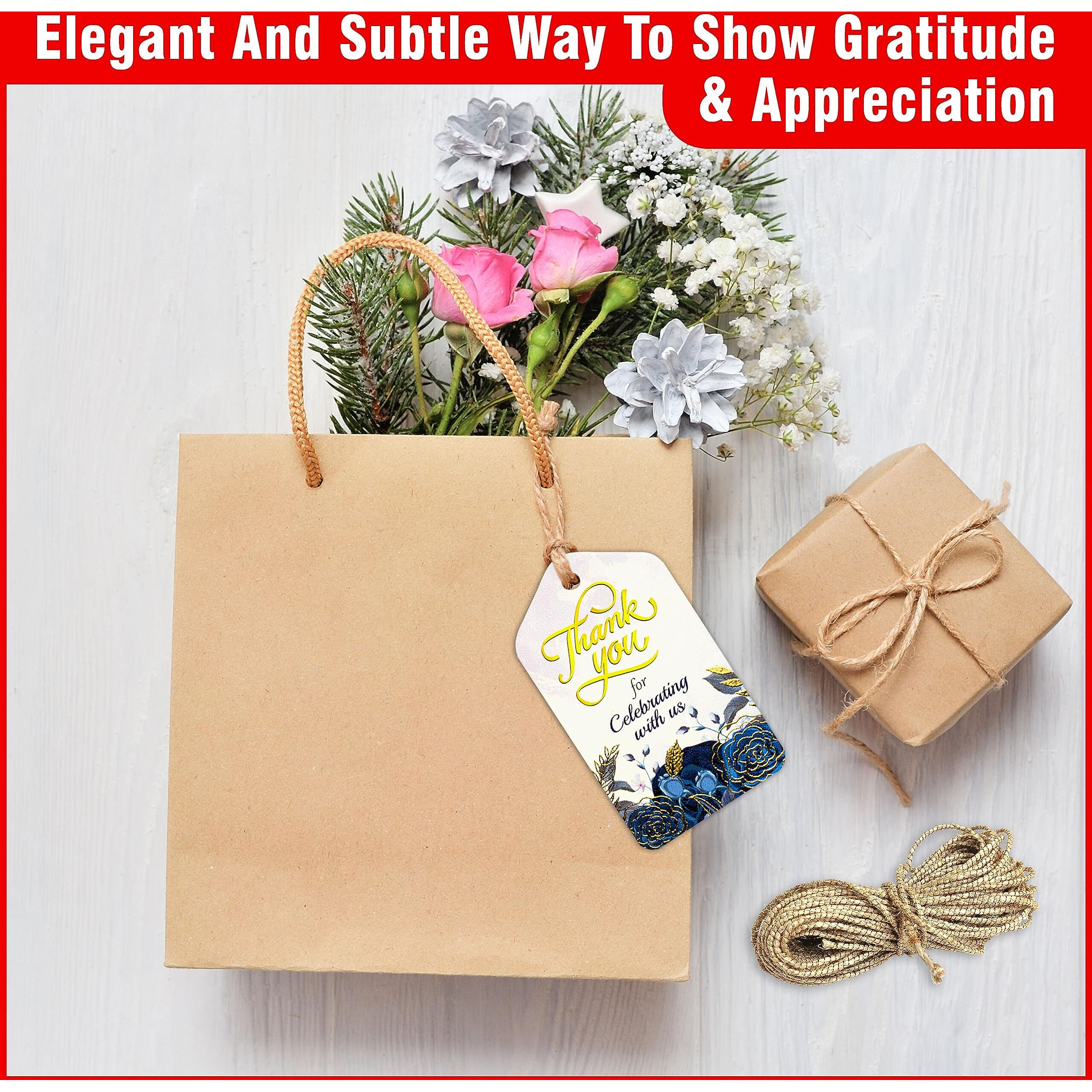 Clickedin Thank You For Celebrating With Us Tags Gold Foil Elegant Unique Design 50Pcs Thank You Tags For Favors, Wedding, Party, Birthday, Bridal Shower, Favor Tags
