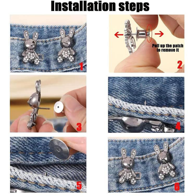 Godfly Bear Button Pins For Jean, Buttons For Loose Jeans,No Sew Button Extenders For Jeans,Easy To Instant Reduce Too Loose Pants Waist, Bear Buttons (2-Pair)(Black Diamond Bear)