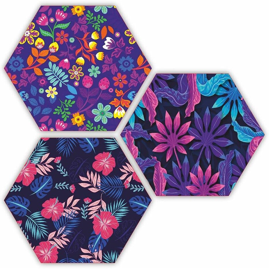 Cvanu Laser Cut Floral Design Wooden Wall Hanging Hexagon Shape, Wall Art For Room Decoration 3 Pcs (12Inch X 10Inch)