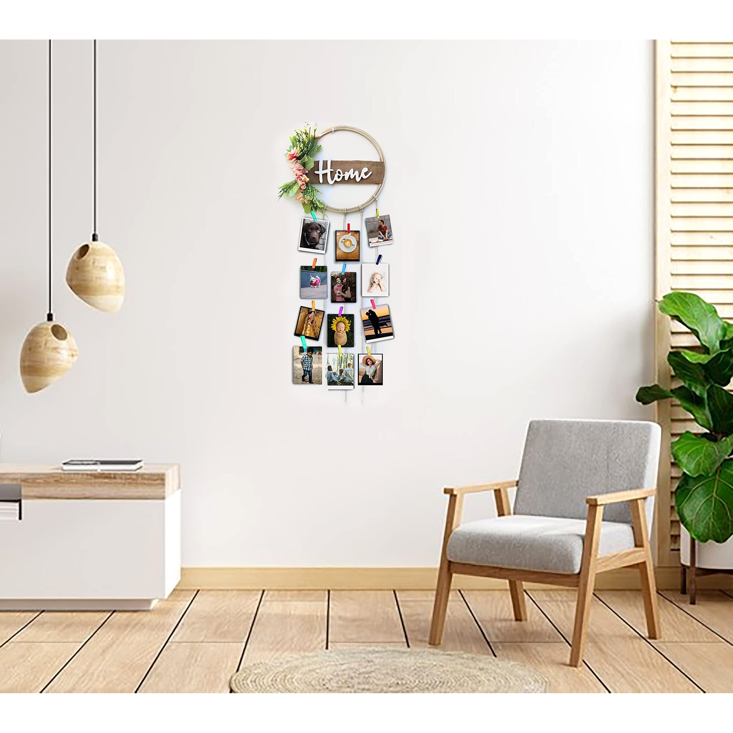Vah Round Ring Home Design With Decorative Flowers With Rope Photo Orgainzer Home Decor Wall Hanging