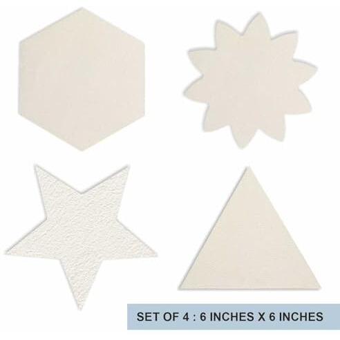 Anupam 6 Inch Art Board For Painting, Different Shaped Board For Kids, Flower Shaped, Hexagon Shaped, Triangle Shaped, Star Shaped Art Board For Mixed Media Application Painting (4 Pcs)