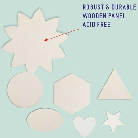 Anupam 6 Inch Art Board For Painting, Different Shaped Board For Kids, Flower Shaped, Hexagon Shaped, Triangle Shaped, Star Shaped Art Board For Mixed Media Application Painting (4 Pcs)