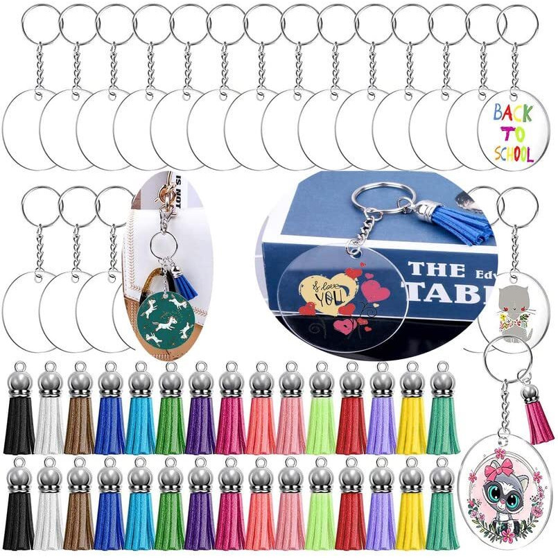 Diy Crafts 48 Pcs, Gold, Acrylic Keychain Blanks, Clear Keychains For Vinyl Kit Including Acrylic Blanks, Keychain Tassels, Rings Jump Ring (48 Pcs, Gold)